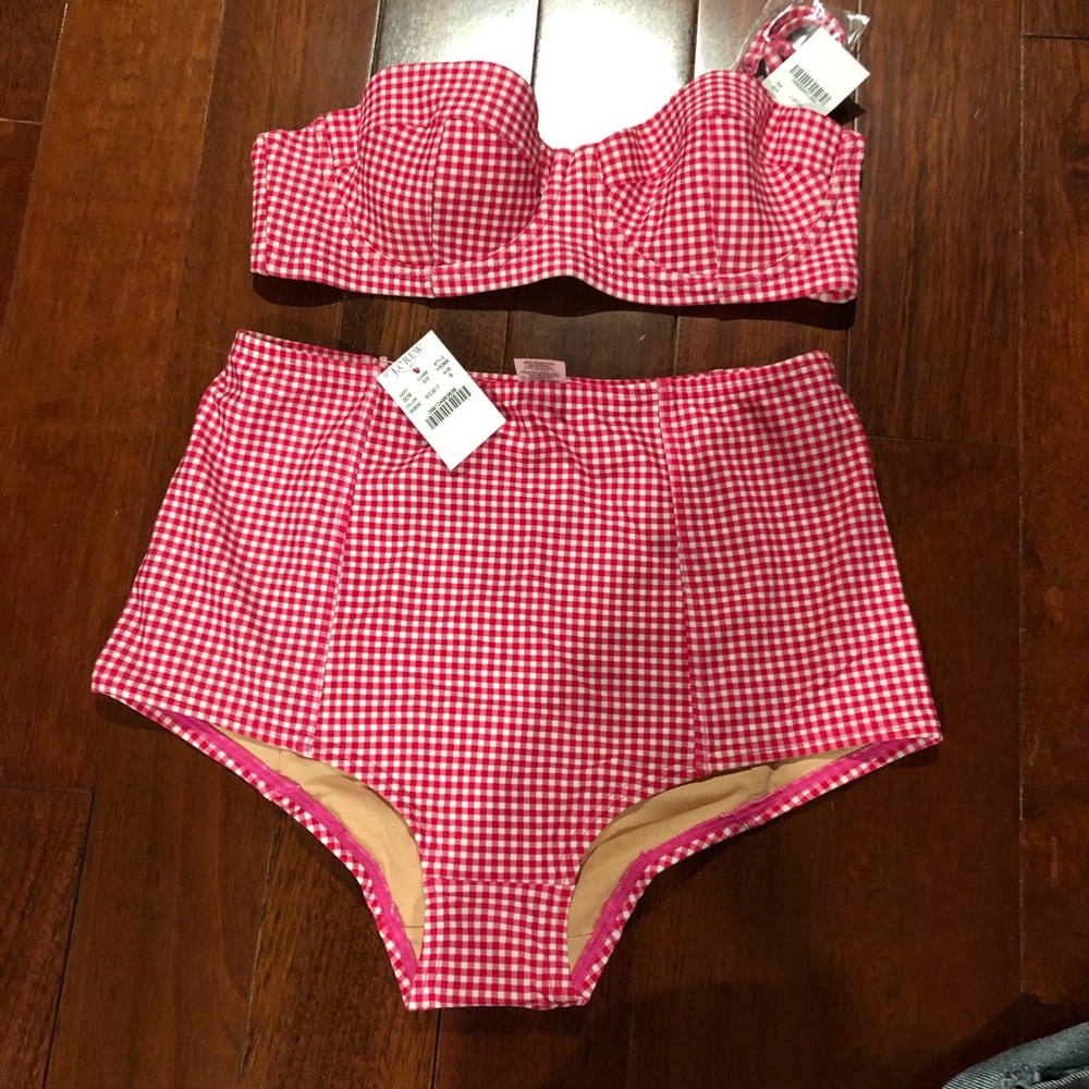 *New* J Crew high waisted pink gingham bikini
